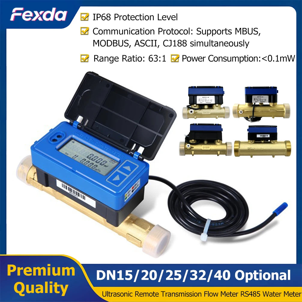 Digital Ultrasonic Water Meter RS485 Remote Transmission Flow Meter Wireless Intelligent Tap Water Meter Agriculture Irrigation