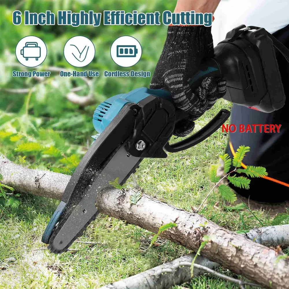 6-Inch Mini Cordless Chainsaw Handheld Electric Power Tool for Tree Trimming Garden Saw Battery Operated Easy Cut Wood More