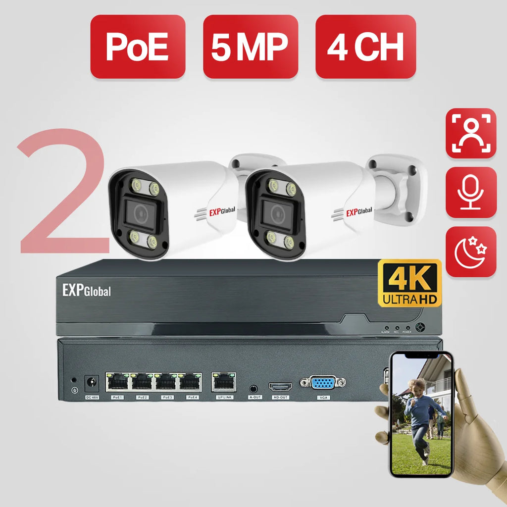 8MP 5MP POE Outdoor Security Camera System Home CCTV Kit Video Surveillance Kit 4Ch Nvr Audio Outdoor IP Camera