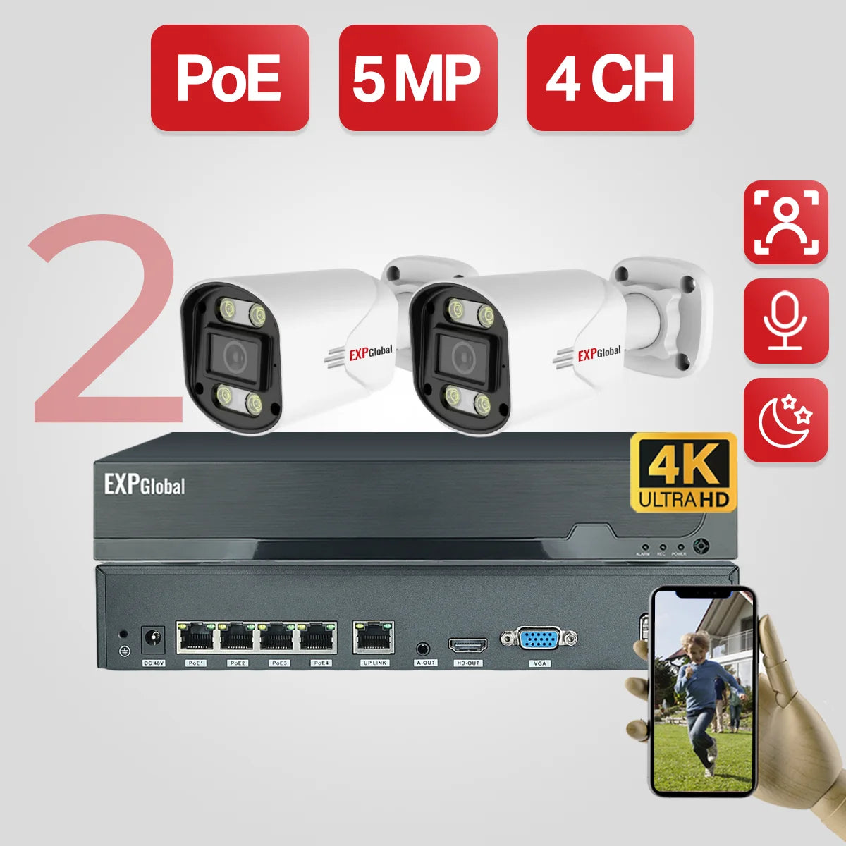 8MP 5MP POE Outdoor Security Camera System Home CCTV Kit Video Surveillance Kit 4Ch Nvr Audio Outdoor IP Camera