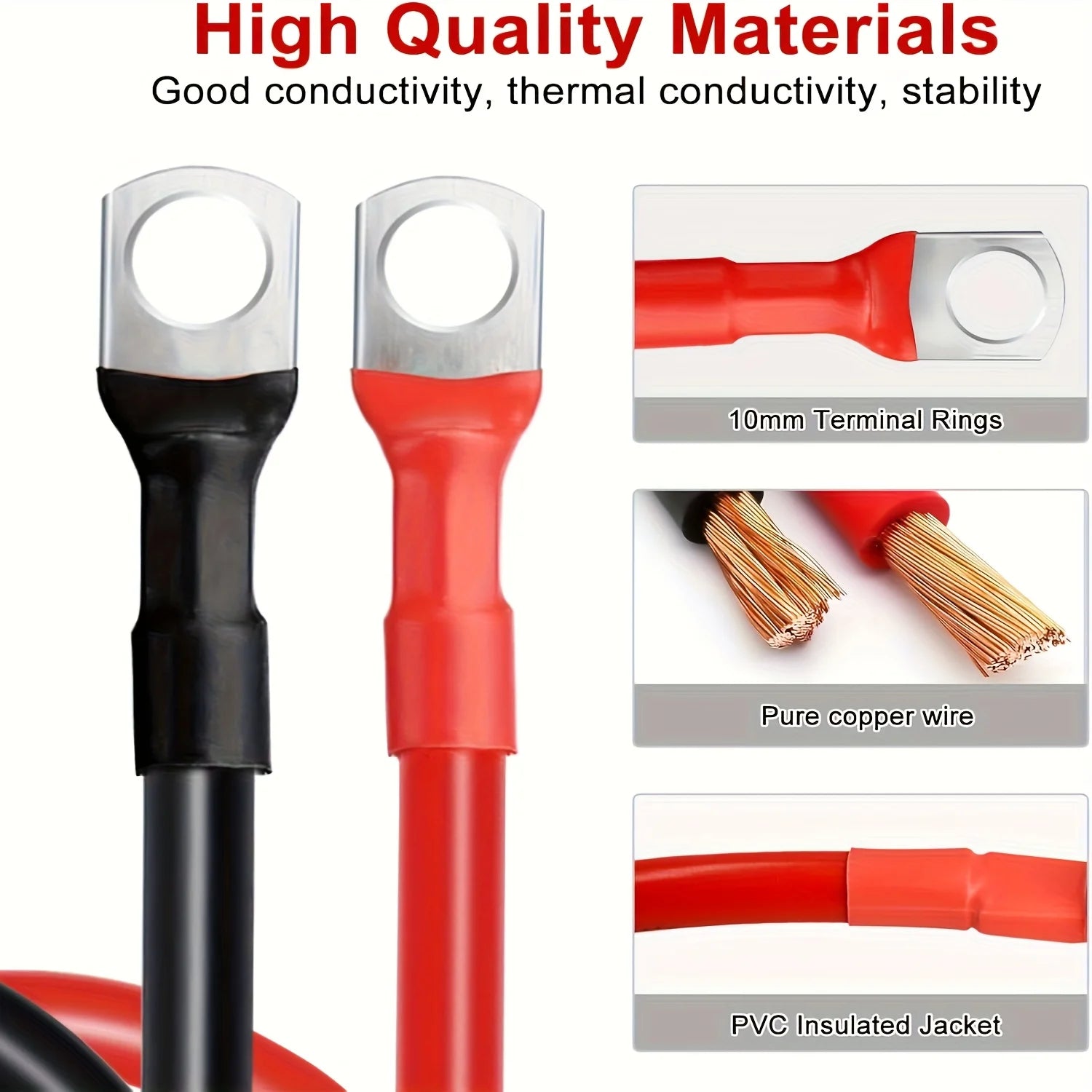 Universal10Awg Battery Inverter Cable Kit with Terminal Connector and Post Cleaner for RV Cars Solar Energy Motorcycles Trucks -