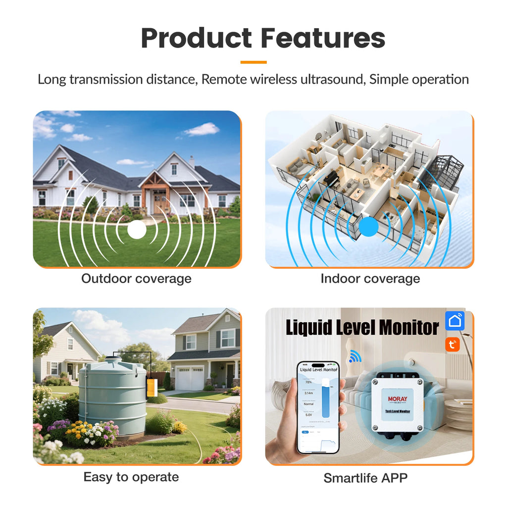 Moray ME202W 5M Tuya App Smart Home High Accuracy Underwater WIFI Remote Water Wireless Liquid Water Tank Level Sensor