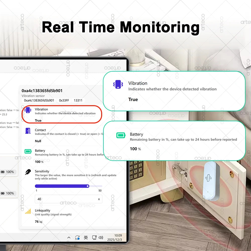 Smart Zigbee 3.0 Vibration Sensor Remote Monitor Home Security Protection Motion Shock Alarm Support Zigbee2Mqtt Home Assistant