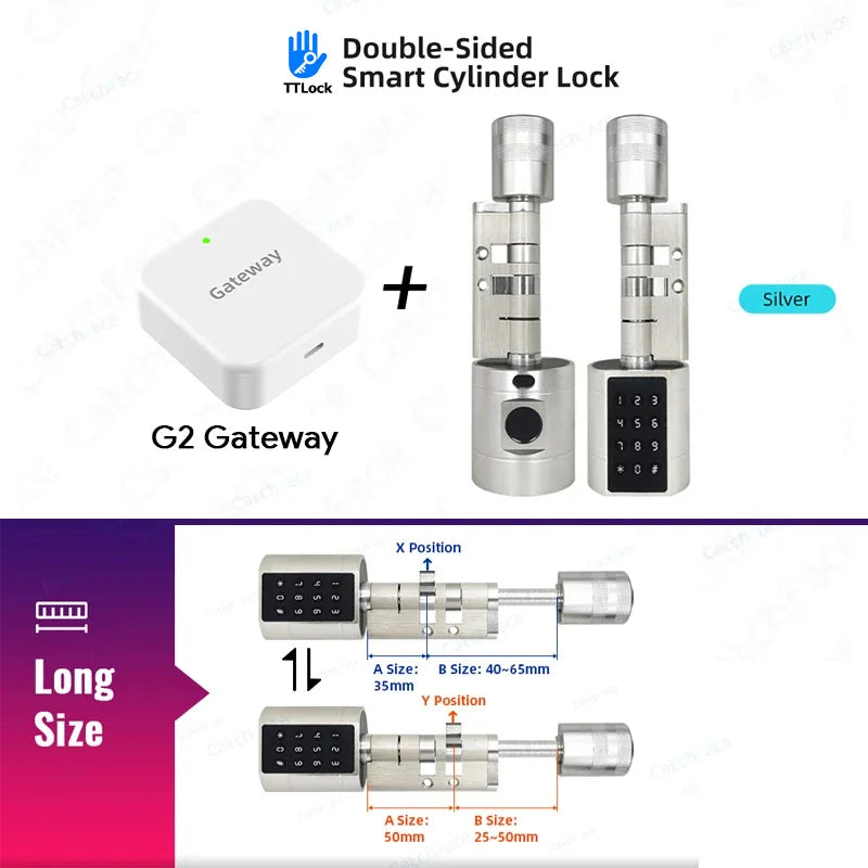 Catchfcae New Adjustable Replacement Ttlock APP Fingerprint FRID Card Password Cylinder Electronic Smart Door Lock Digital