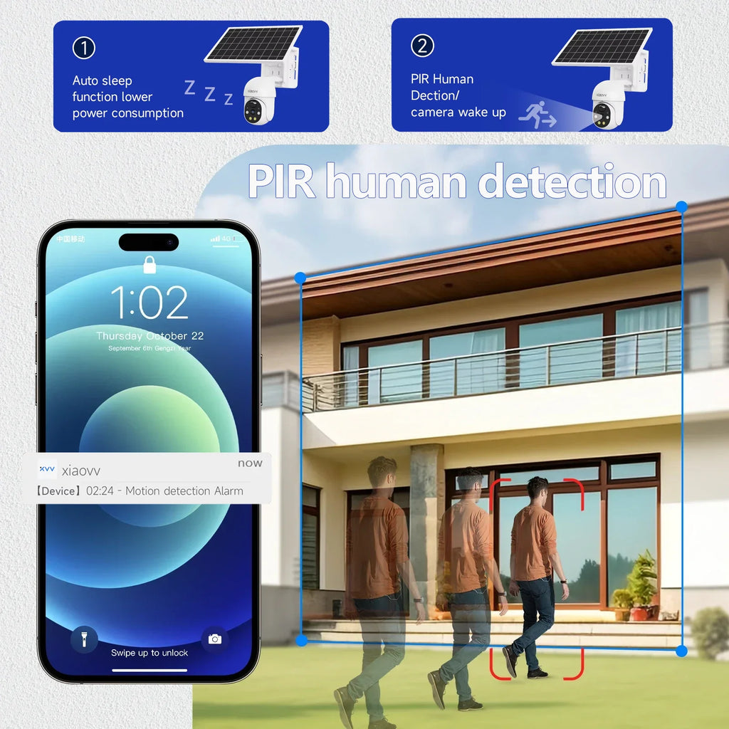 XIAOVV 4G WIFI 6MP Surveillance Smart Security Camera Solar Charging IP65 Waterproof Human Tracking Full Color Night Vision