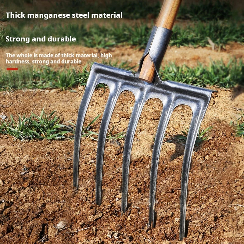 Agricultural Loose Soil Fork Manual Garden Soil Turning Artifact Steel Fork for Land Reclamation and Excavation Faming Tools