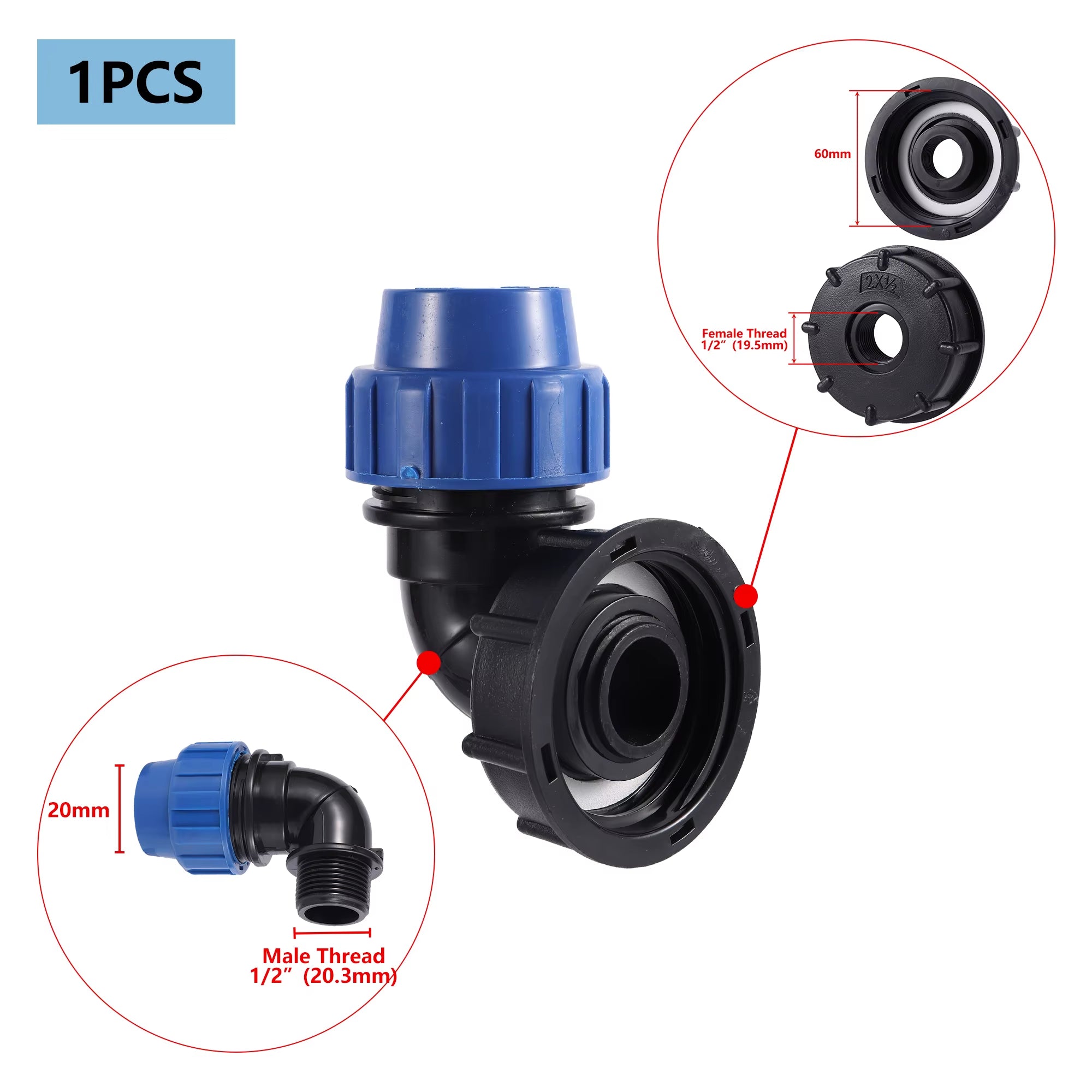 Accesorio de tanque IBC 20/25/32mm S60 IBC reductor de tanque Tee a adaptador de riego de jardín conector de agua de jardín