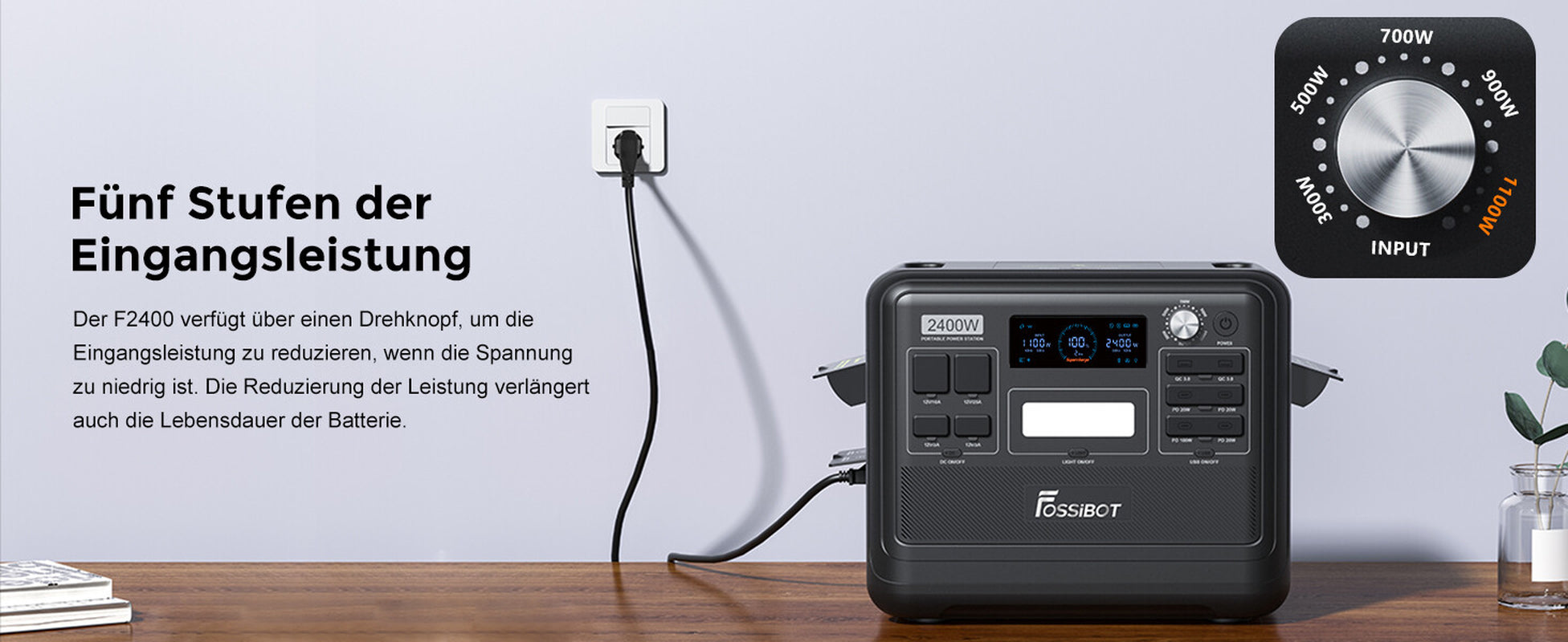 Fossibot Portátil Reino Unido-Powerstation F2400 2048Wh 2400W 4800Wpeak Generador Solar BT