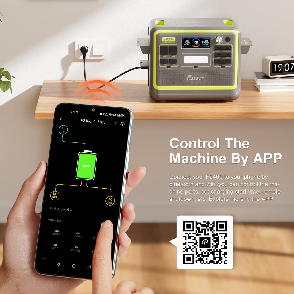 Fossibot Portátil Reino Unido-Powerstation F2400 2048Wh 2400W 4800Wpeak Generador Solar BT