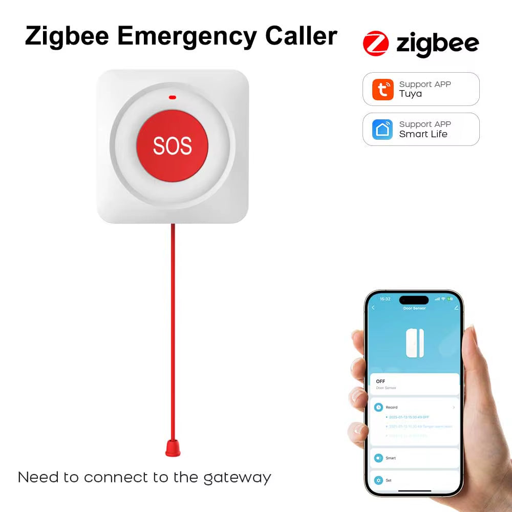 Tuya Smart Wireless SOS Emergency Call Button Wifi/Zigbee Button for Elderly Children Patients Safety Alert and Assistance